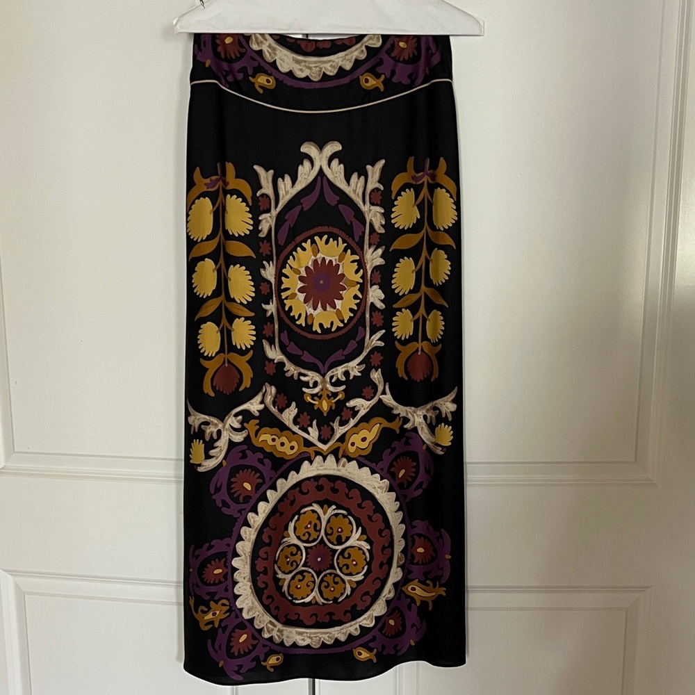 ba&sh Black and Gold Ornate Midi Skirt
